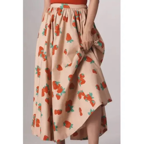 Anthropologie Dresses & Skirts - Anthropologie Maeve Poplin Printed Midi Skirt- Strawberry Print